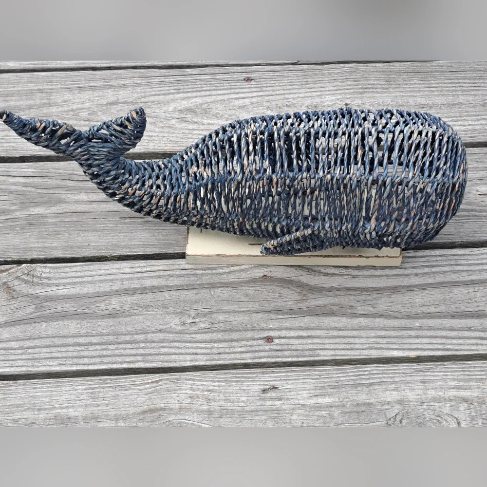 Tommy Bahama Nautical Blue Whale Woven Wicker Sculpture